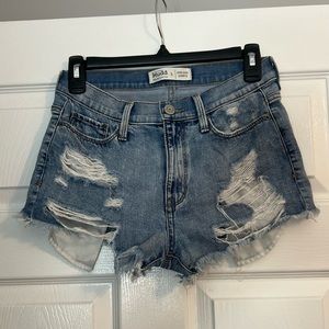 Denim High Rise Ripped Shorts